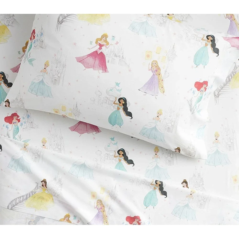 Pottery Barn Kids Twin Disney Princess Mary Blair Organic Cotton Sheet Set White